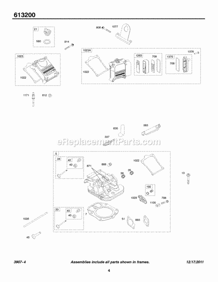 Cylinder Heads Rocker Covers Lifting Bracket Diagram and Parts List for 613275-1155-B1  Briggs and Stratton Engine